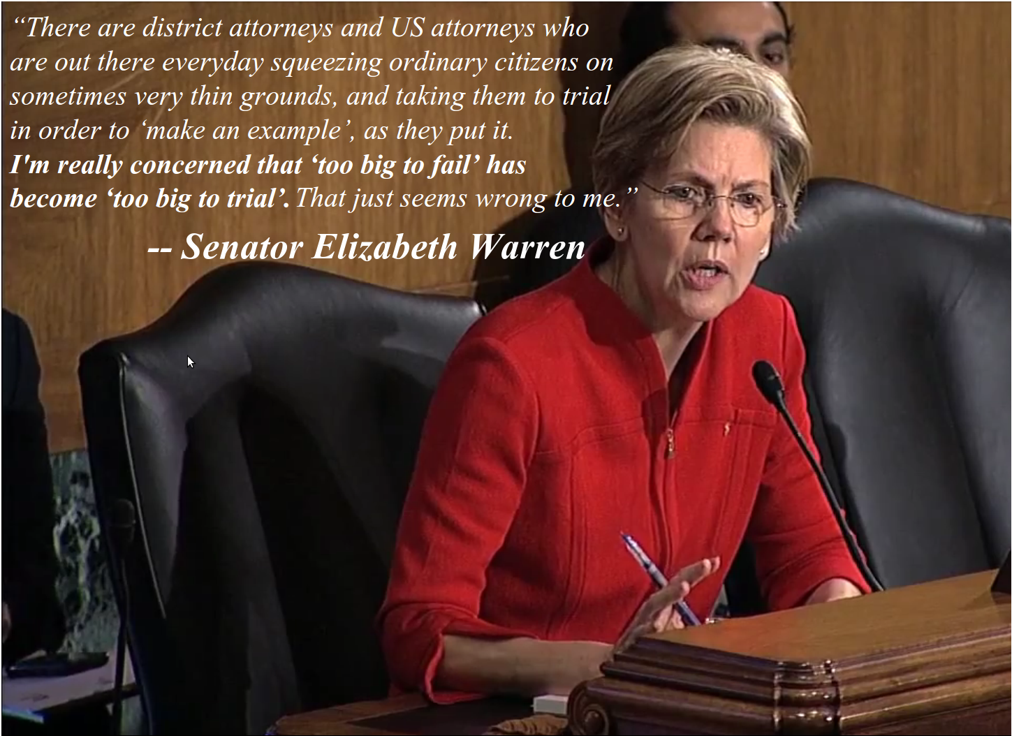 Senator Elizabeth Warren at the Banking Committee Hearing