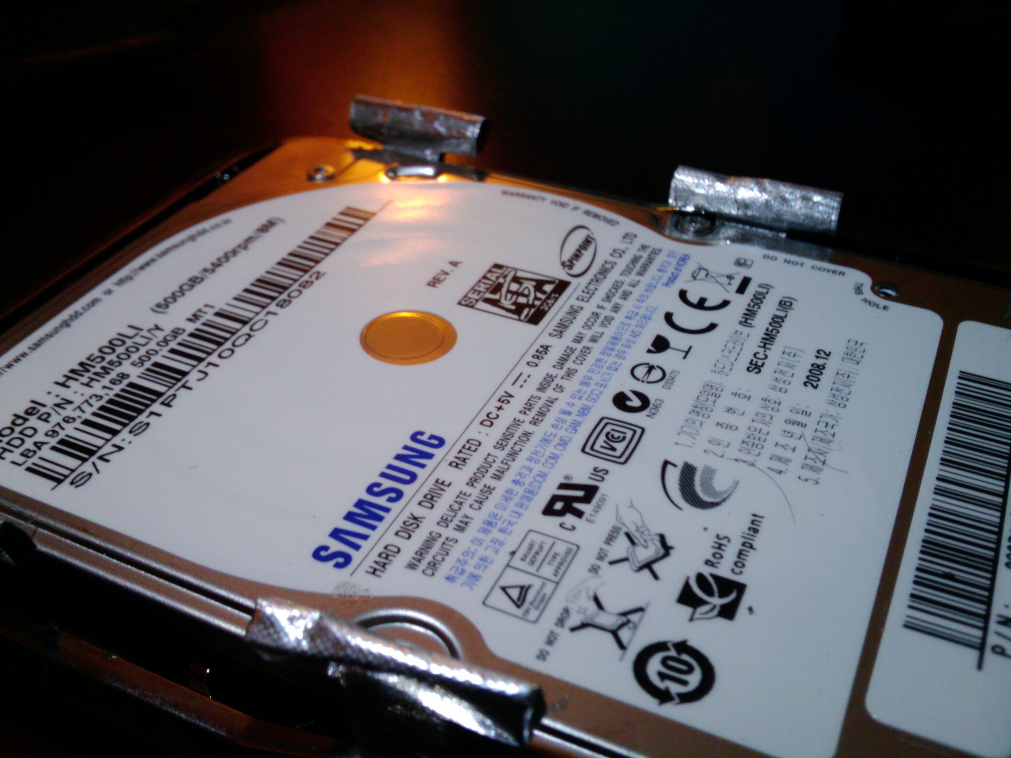 Close-up of the internal drive
