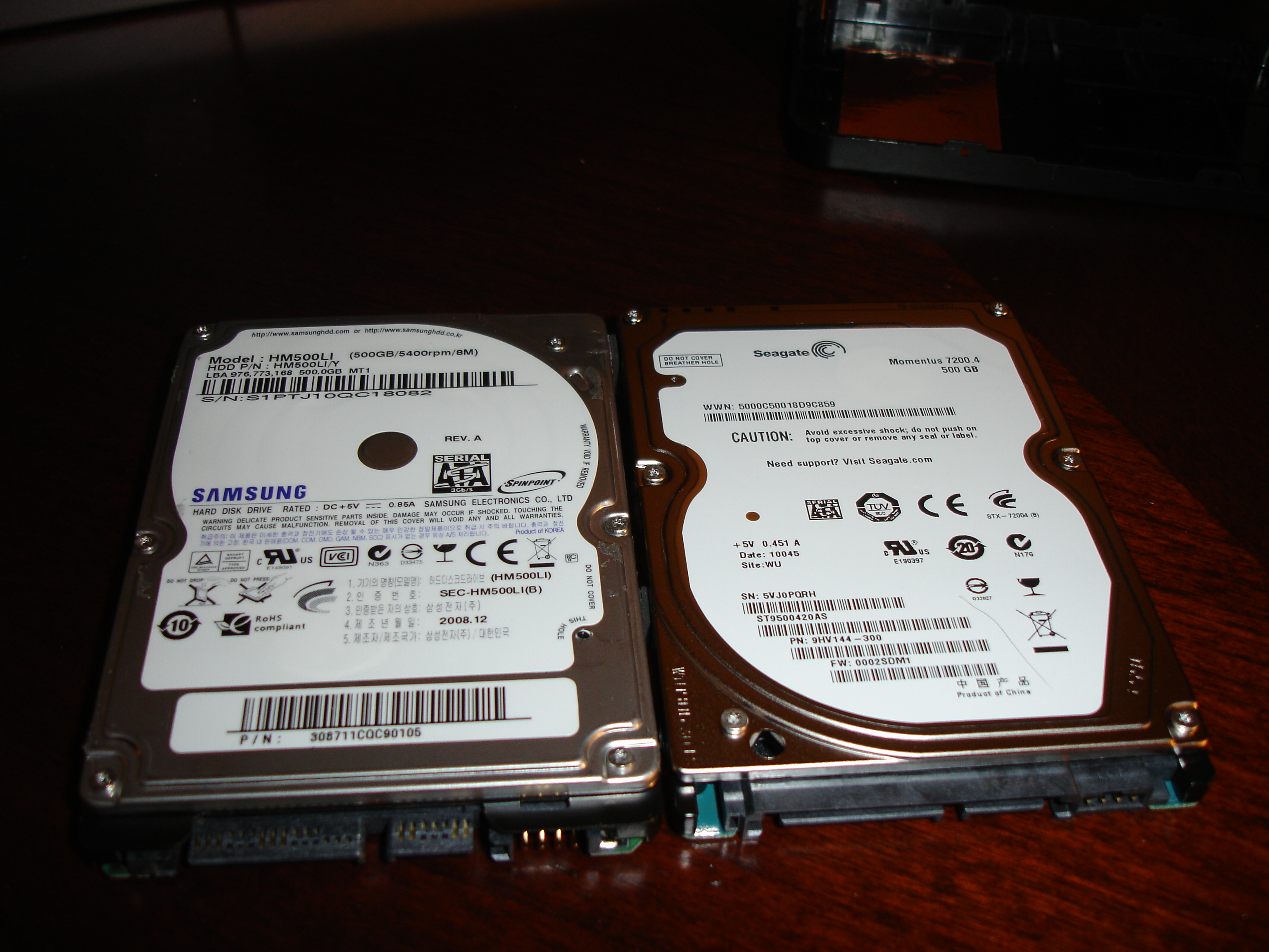 Samsung and Seagate drives side-by-side