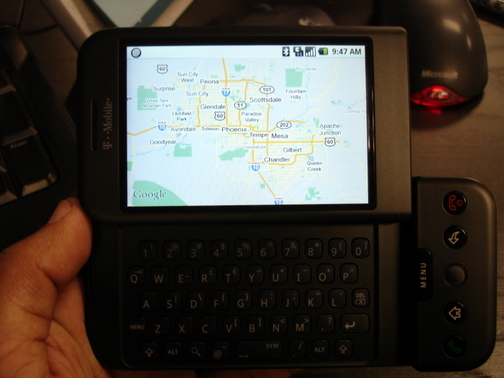 G1 displaying Google Maps (side view)