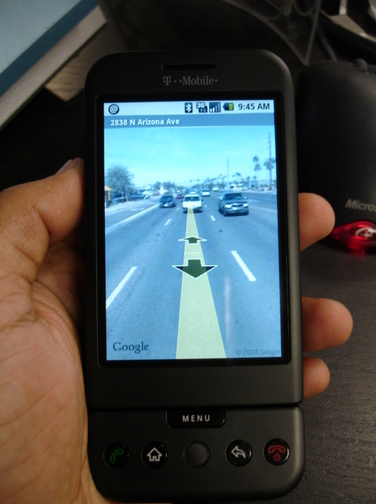 G1 displaying Google Maps Street View